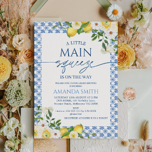 Blue Yellow Floral Lemon Main Squeeze Baby shower Kaart