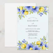 Blue Yellow Floral Spring Wedding Kaart (Voorkant / Achterkant)