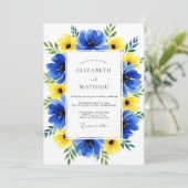 Blue Yellow Floral Whimsy Wedding Kaart (Staand voorkant)