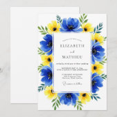 Blue Yellow Floral Whimsy Wedding Kaart (Voorkant / Achterkant)