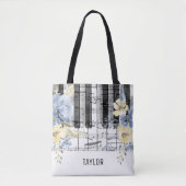 Blue Yellow Flowers muzieknoten Piano Tote Bag (Voorkant)