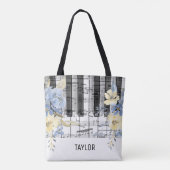 Blue Yellow Flowers muzieknoten Piano Tote Bag (Achterkant)