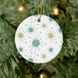 Blue Yellow Franciscan Starburst Mid Century Keramisch Ornament
