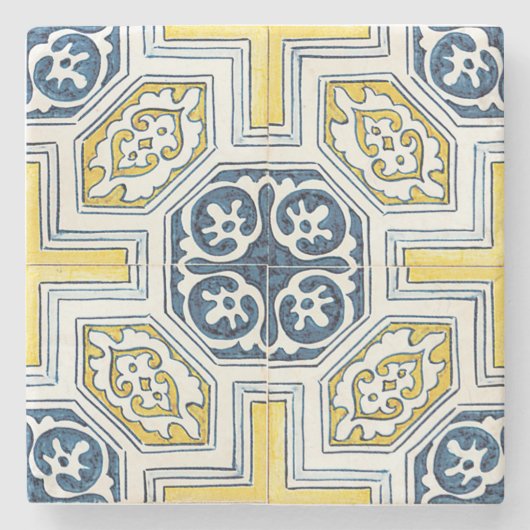 Blue Yellow Geometric Pattern Stenen Onderzetter (Voorkant)