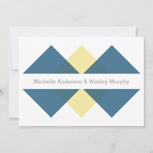 Blue Yellow Geometric Triad Wedding Invite Kaart (Voorkant)