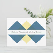 Blue Yellow Geometric Triad Wedding Invite Kaart (Staand voorkant)