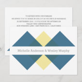 Blue Yellow Geometric Triad Wedding Invite Kaart (Voorkant / Achterkant)