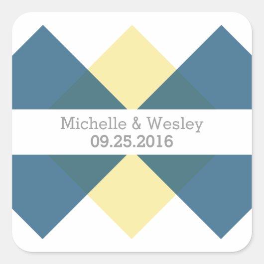 Blue Yellow Geometric Triad Wedding Stickers (Voorkant)