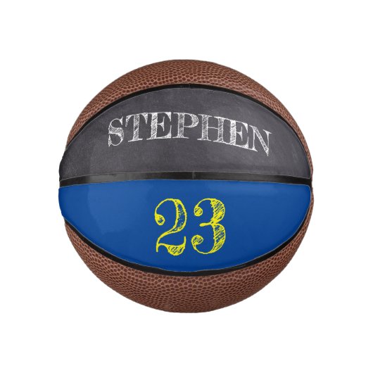 Blue Yellow Gold Personalized Number etching Basketbal (Voorkant)
