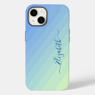 Blue Yellow Gradient Script Monogram Case-Mate iPhone 14 Hoesje