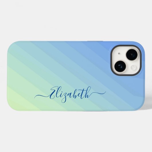 Blue Yellow Gradient Script Monogram Case-Mate iPhone Case (Achterkant (horizontaal))