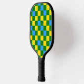 Blue Yellow Green Checkered Pattern Design  Pickleball Paddle (Links)