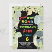 Blue Yellow Green Dinosaur Birthday-uitnodigingen Kaart (Voorkant)