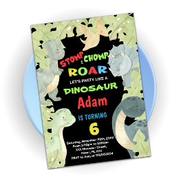 Blue Yellow Green Dinosaur Birthday-uitnodigingen Kaart