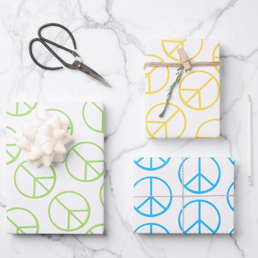 Blue Yellow Green Peace Sign Gift Wrap Combo Inpakpapier Vel (Voorkant)