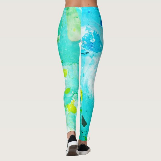 Blue Yellow Green White modern Elegant Abstract Leggings (Achterkant)