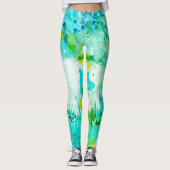 Blue Yellow Green White modern Elegant Abstract Leggings (Voorkant)