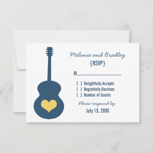 Blue/Yellow Guitar Heart Response Kaart (Voorkant)