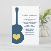 Blue/Yellow Guitar Heart Wedding Invite Kaart (Staand voorkant)