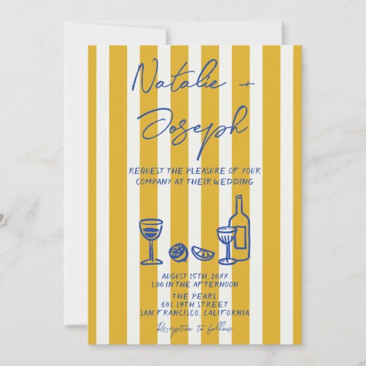 Blue Yellow Hand Written Photo QR Code Wedding Kaart (Voorkant)