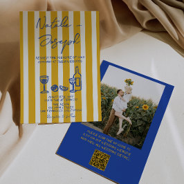 Blue Yellow Hand Written Photo QR Code Wedding Kaart