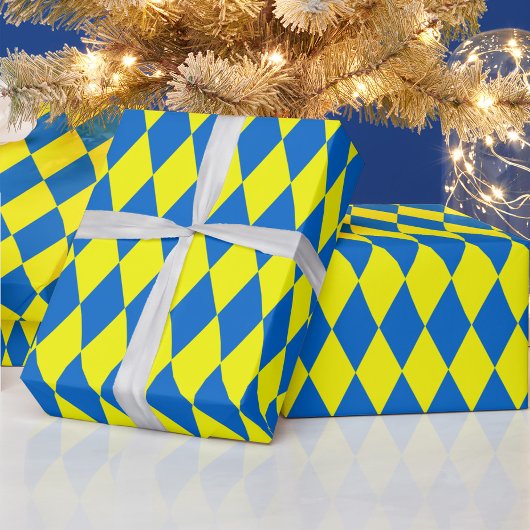 Blue Yellow Harlequin Checkered Design Cadeaupapier