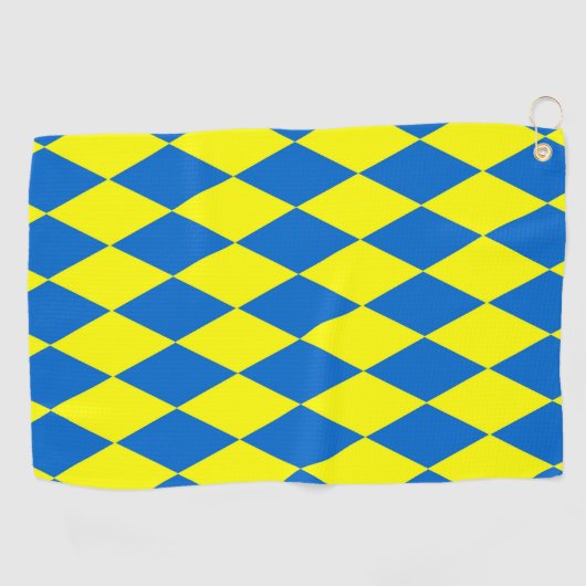 Blue Yellow Harlequin Checkered Design Golfhanddoek (Horizontaal)