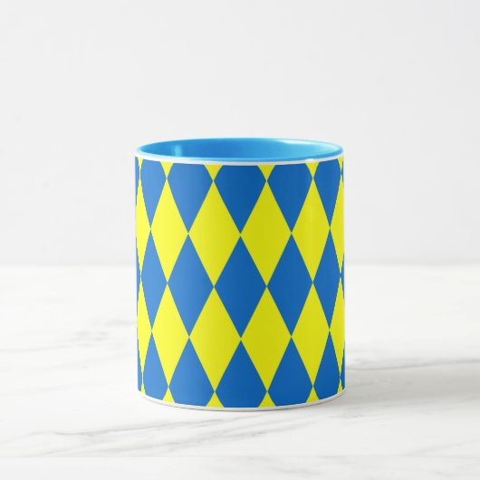 Blue Yellow Harlequin Checkered Design  Mok (Midden)