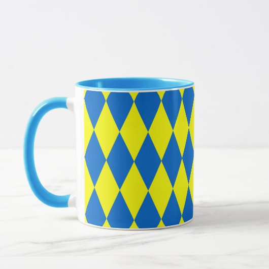 Blue Yellow Harlequin Checkered Design  Mok (Links)