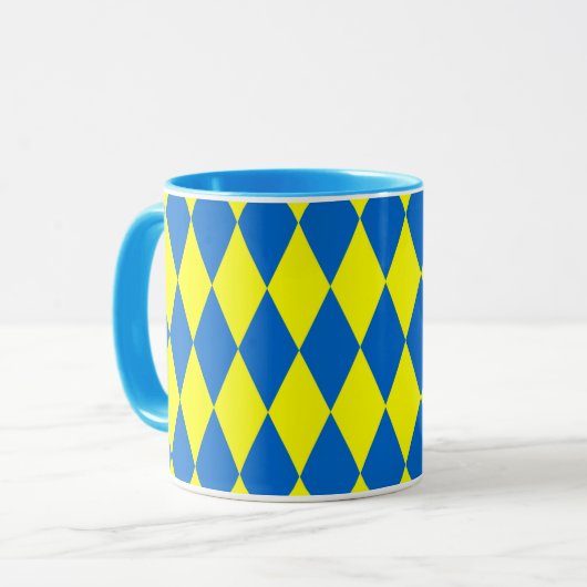 Blue Yellow Harlequin Checkered Design  Mok (Voorkant links)