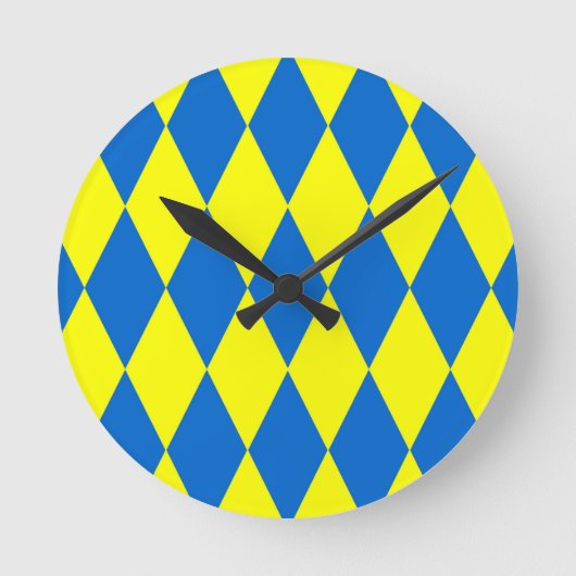 Blue Yellow Harlequin Checkered Design Ronde Klok (Voorkant)