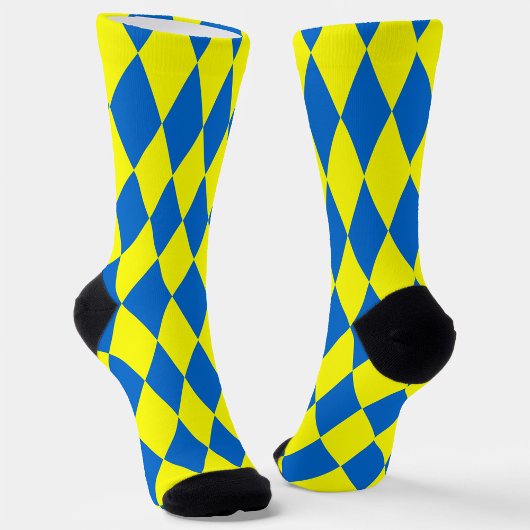 Blue Yellow Harlequin Checkered Design  Sokken