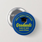 Blue Yellow High School Afstuderen aangepaste naam Ronde Button 5,7 Cm (Voorkant /achterkant)