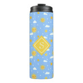 Blue Yellow Kawaii Sunshine Cloud Monogram Thermosbeker (Voorkant)