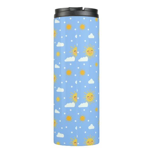 Blue Yellow Kawaii Sunshine Cloud Monogram Thermosbeker (Achterkant)