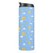 Blue Yellow Kawaii Sunshine Cloud Monogram Thermosbeker (Geroteerd rechts)