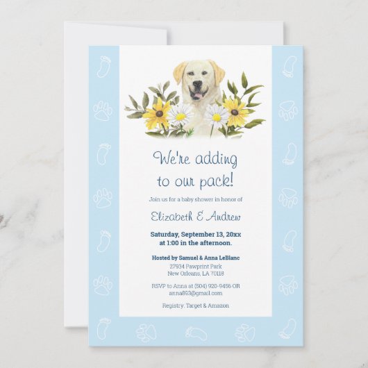 Blue Yellow Labrador Dog Baby shower Uitnodiging (Voorkant)