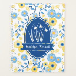 Blue & Yellow Laurentian Floral Custom Name Planner
