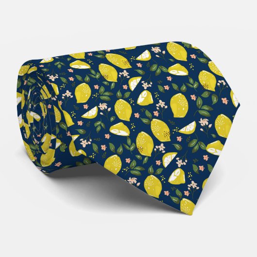 Blue yellow lemon fruit bright summer stropdas (Opgerold)