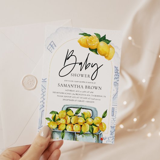 Blue & Yellow Lemon Italiaans Baby shower Kaart