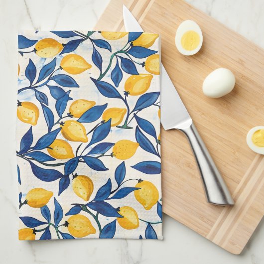 Blue & Yellow Lemon Kitchen Towel Theedoek (Quarter Fold)