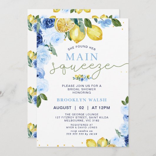 Blue Yellow Lemon Main Squeeze Vrijgezellenfeest Kaart (Voorkant / Achterkant)