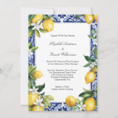 Blue Yellow Lemon Mediterranean Tile Wedding Kaart (Voorkant)