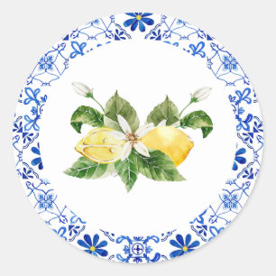 Blue Yellow Lemon Vrijgezellenfeest Envelope Seal Ronde Sticker