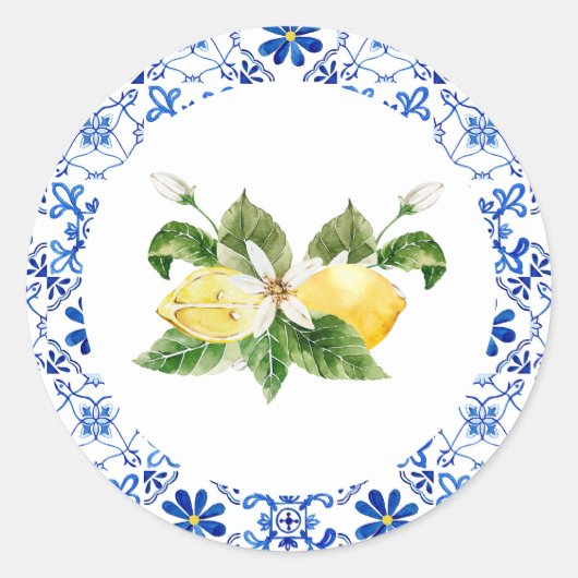 Blue Yellow Lemon Vrijgezellenfeest Envelope Seal Ronde Sticker (Voorkant)