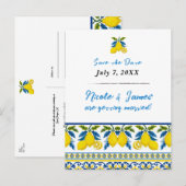 Blue Yellow Lemon Waterverf Mediterrane bruiloft Aankondigingskaart (Voorkant / Achterkant)