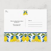 Blue Yellow Lemon Waterverf Mediterrane bruiloft Aankondigingskaart (Achterkant)