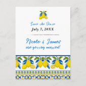 Blue Yellow Lemon Waterverf Mediterrane bruiloft Aankondigingskaart (Voorkant)