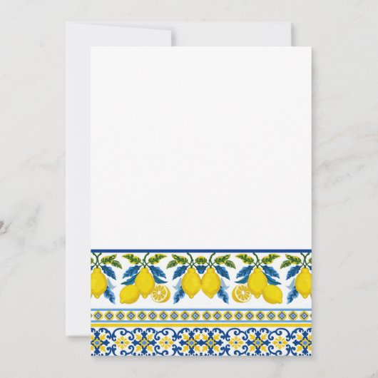 Blue Yellow Lemon Waterverf Mediterrane bruiloft Kaart (Achterkant)