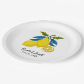 Blue Yellow Lemon Waterverf Mediterrane bruiloft Papieren Bordje (Gekanteld)